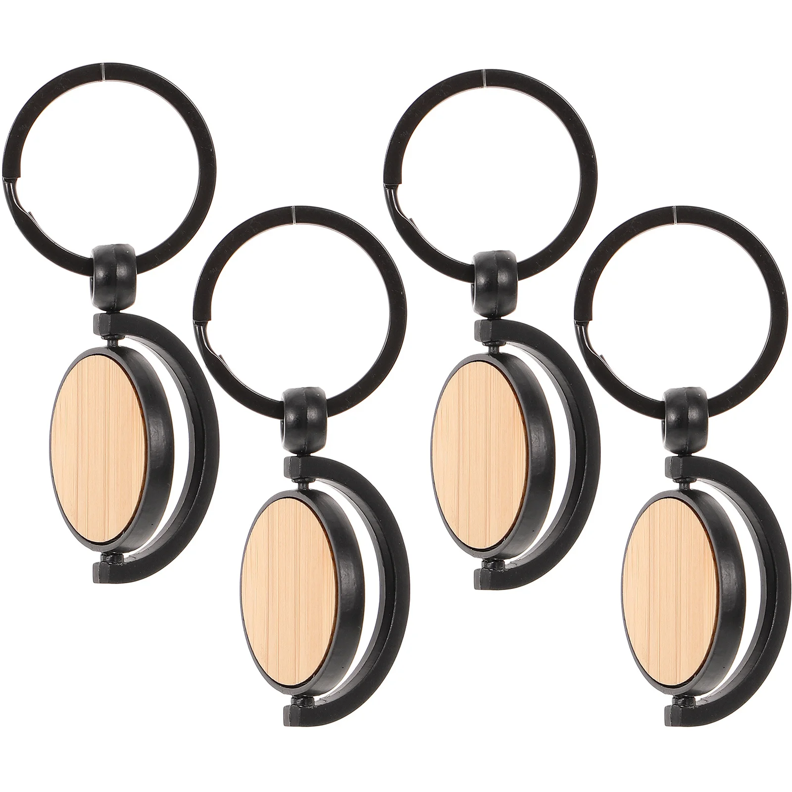 

4Pcs Metal Rotating Keychain Wooden Blanks DIY Craft Tags for Painting Lettering Carving Blank Key Rings for Custom Gifts