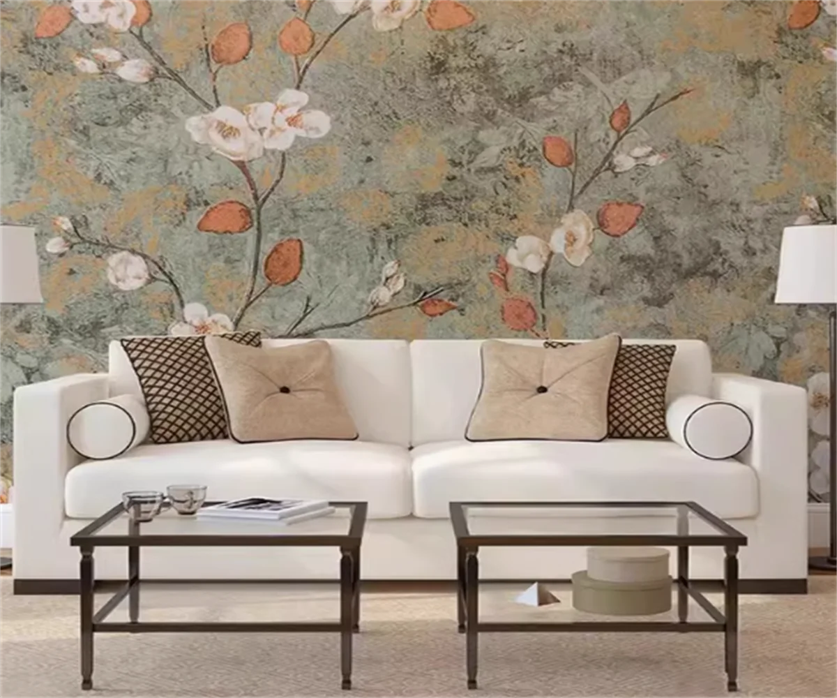 Customize mural American hand-painted vintage Oil painting of flower wallpaper TV wall background decorative floral wallpaper