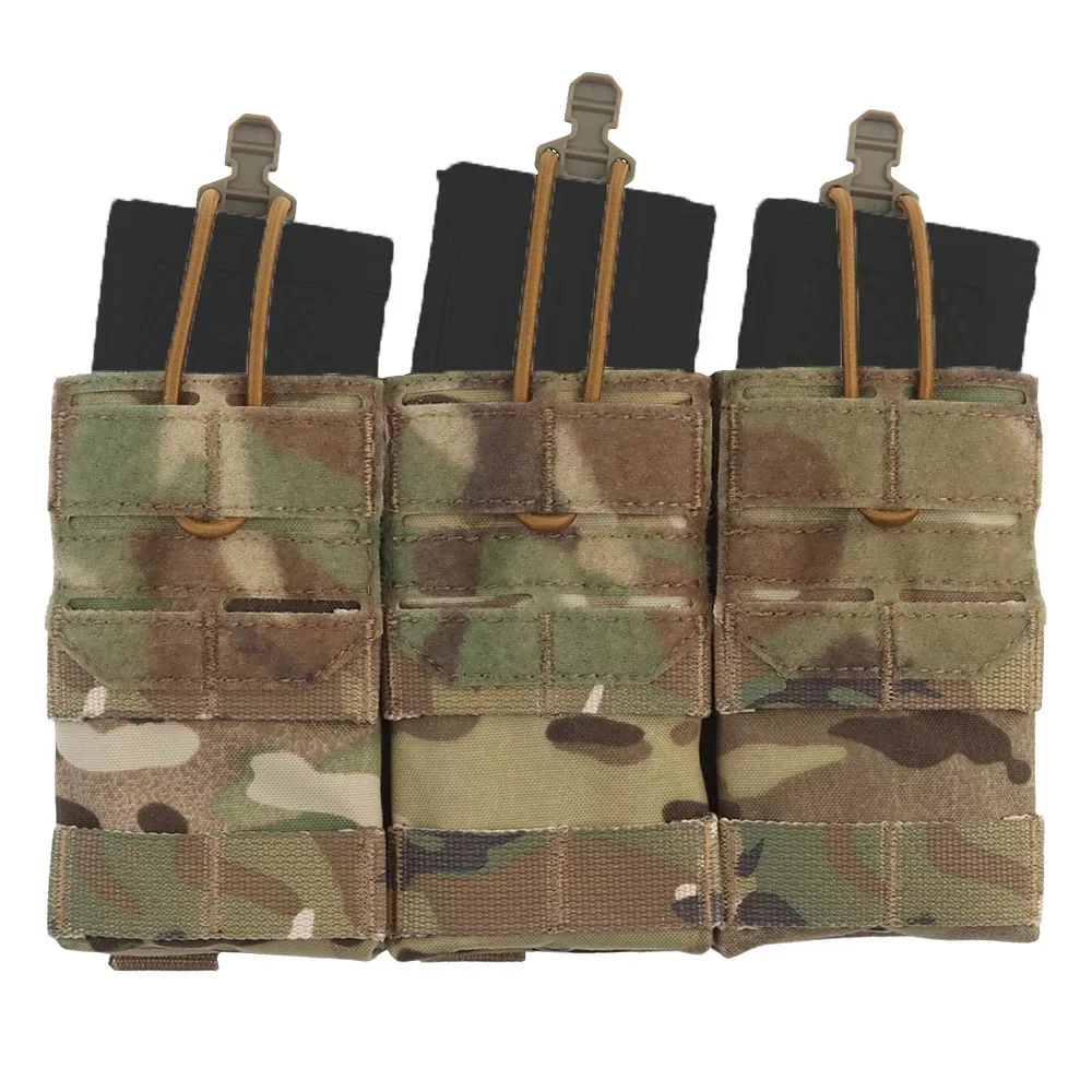 

AG 3 MOLLE 5.56 Triple Magazine Pouch Bungee Retention For Tactical Vest Plate Carrier Front Placard MAG Holder Bag Airsoft Gear