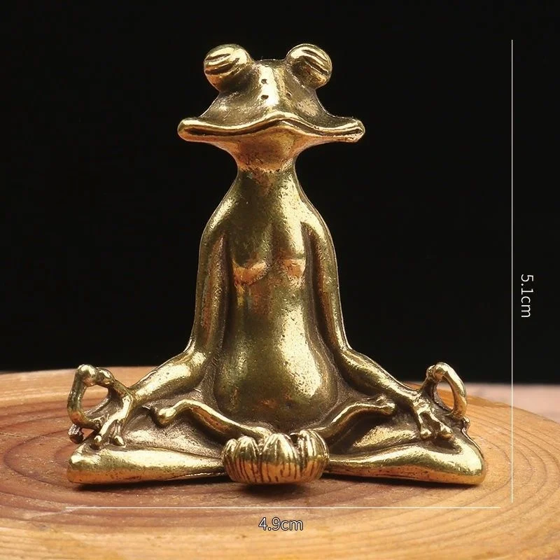 Antique Bronze Yoga Frog Miniature Figurines Vintage Brass Zen Frog Statue Desk Ornaments Home Feng Shui Decor Crafts