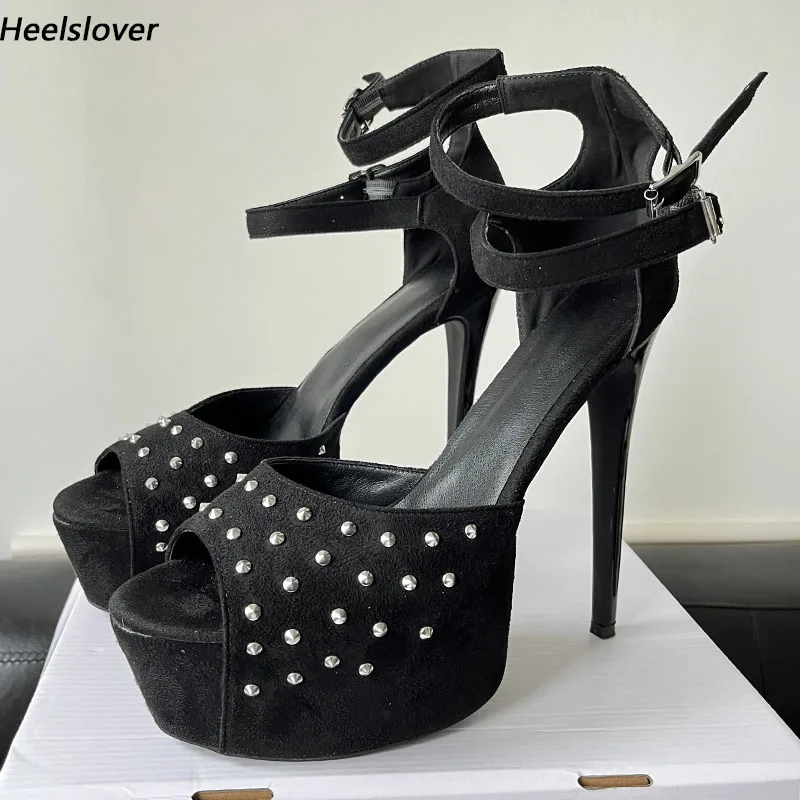 Ahhlsion New Arrival Women Summer Sandals Buckle Strap Stiletto Heels Peep Toe Pretty Black Club Shoes Ladies US Size 5-20