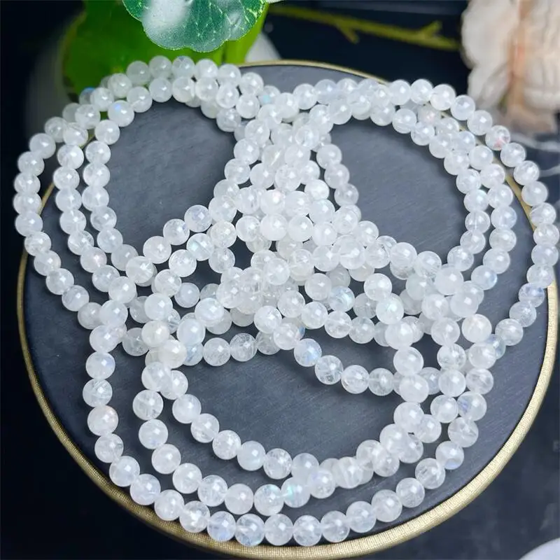 

6MM Natural Madagascar Moon Stone Triple Circle Bracelet Handmade Fortune Energy Bangle Mineral Woman Amulet Jewelry Gift 1PCS