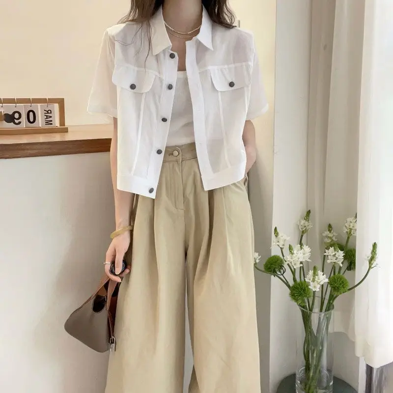 Workwear Style Casual Collar Short-sleeved Shirt for Women 2025 Summer New Loose Casual Small Short Thin Jacket for Women