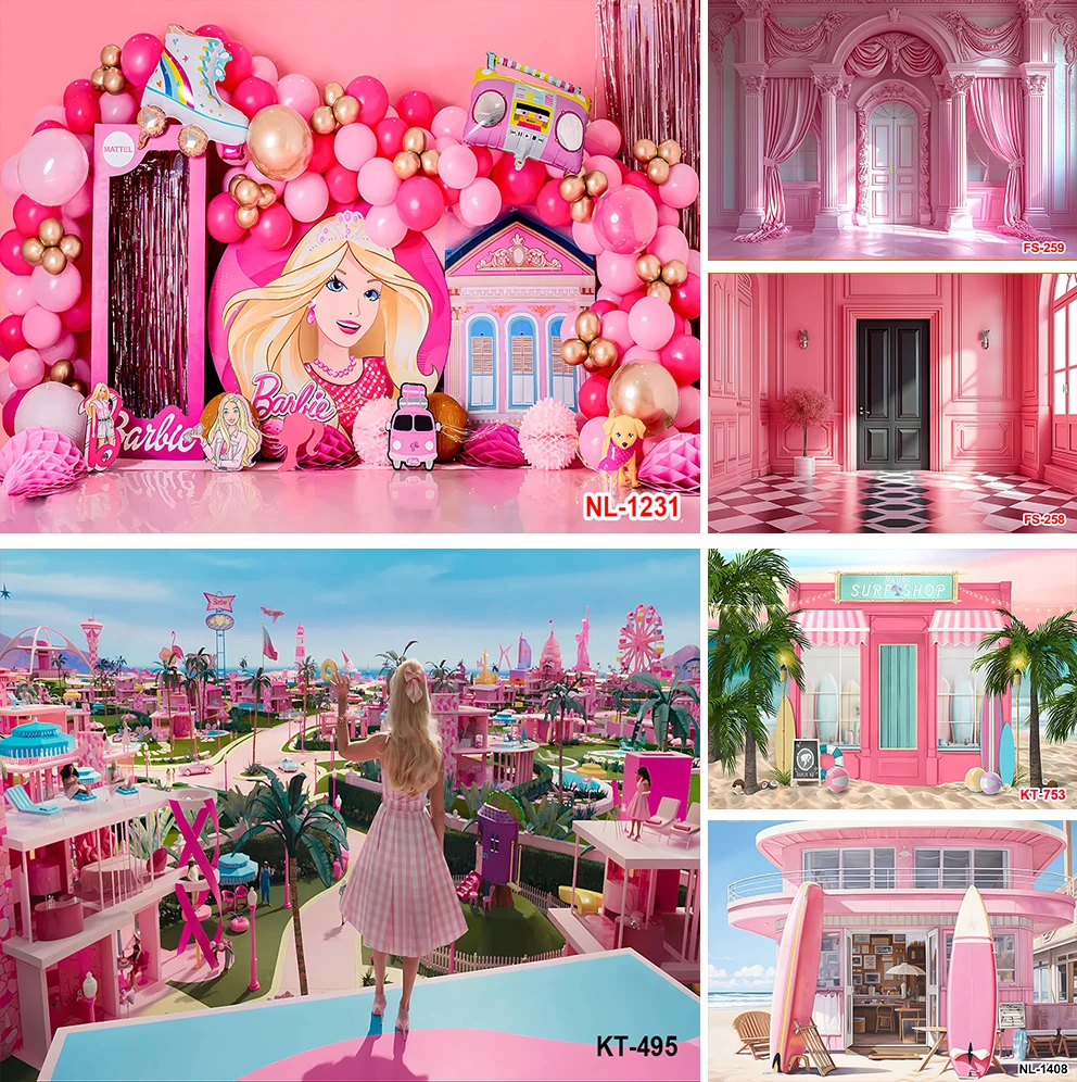 

Barbie Party Backdrop Pink Photography Background Glamour Girl Ladies Birthday Parties Banner Cake Table Decoration Decoration