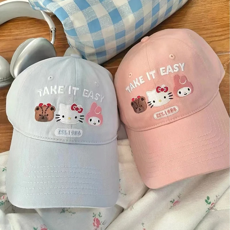 

2024New Hello Kitty Sanrio Kawaii Anime Summertime Baseball Cap Cute Sweet Cartoon Sunhat Movement Cap Lovely Gifts for Girls