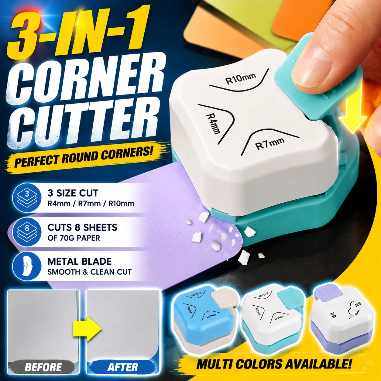 Multi-function Corner Rounding Punch Tool 3 Sizes Radius Corner Cutter Portable Paper Corner Trimmer For Card Photo Album Making