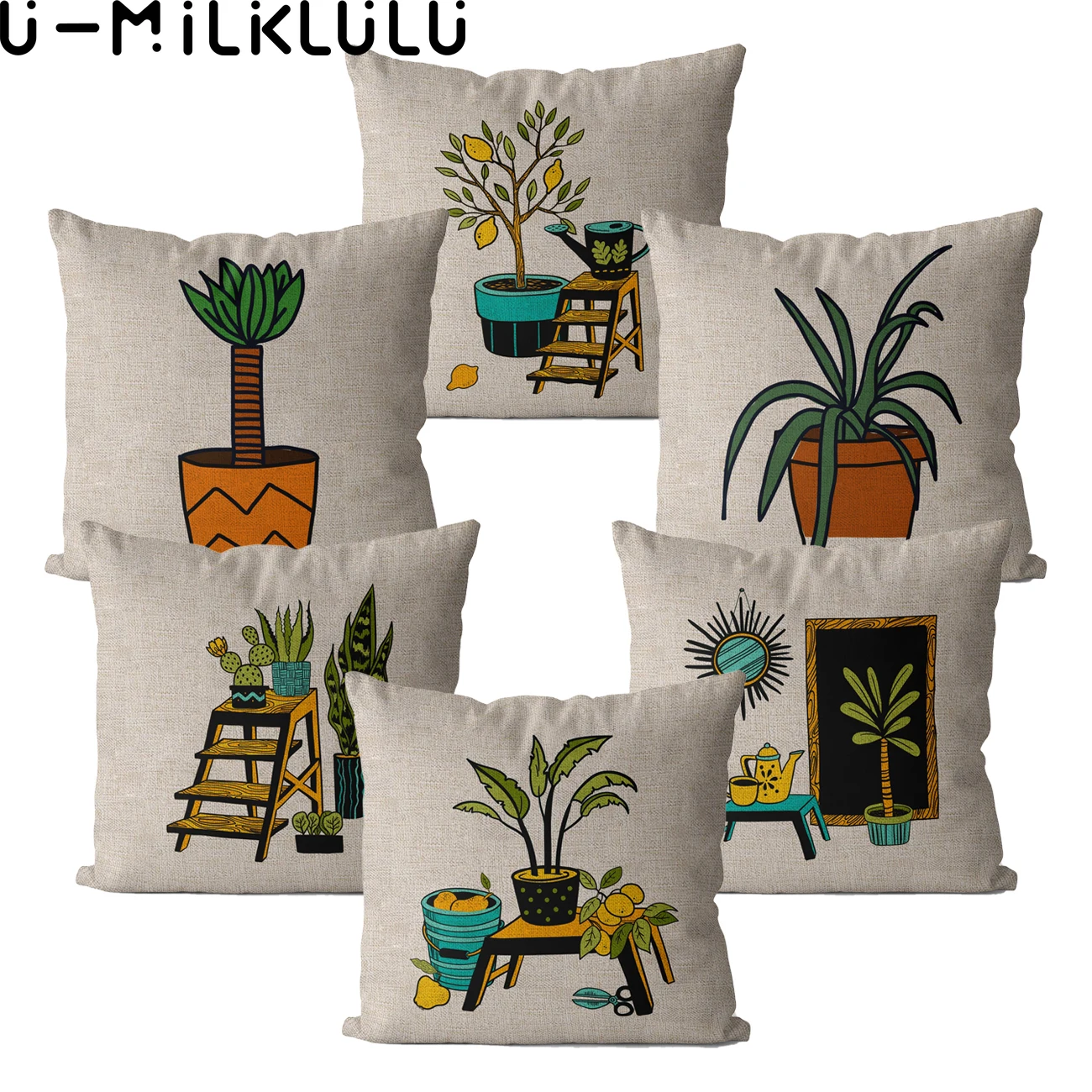 Tropical Plants Pot Culture Home Decor Pillow Case Garden Linen Cushion Cover 40x40 45x45 Pillow Cover Nordic Art Decorative