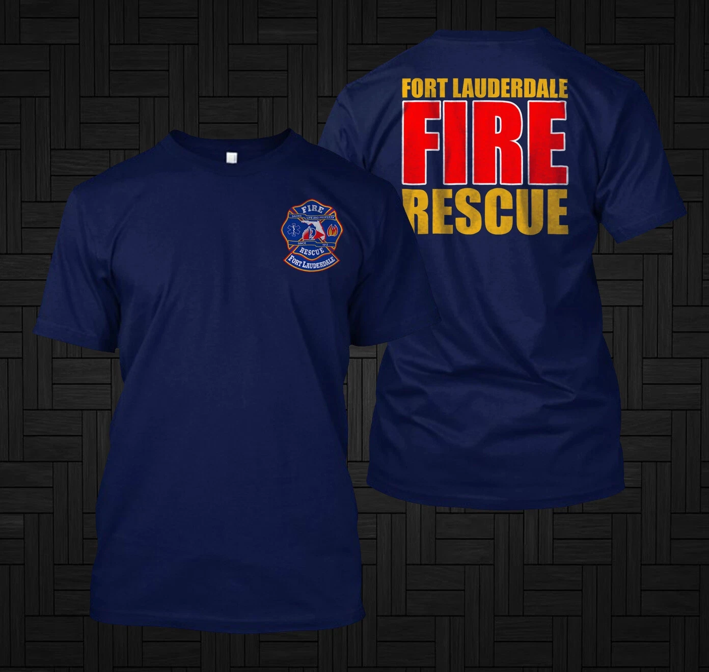 New FORT LAUDERDALE Fire Firefighter - Custom Men's Back and Front T-Shirt Tee