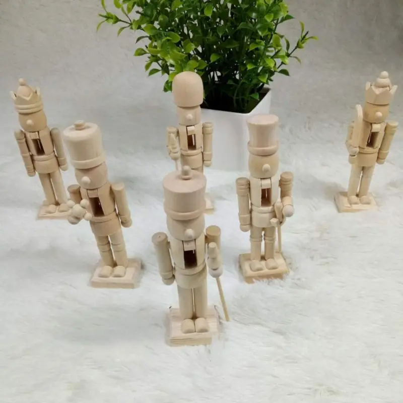 6Pcs/set Wooden White Embryo Nutcracker Doll Soldier Miniature Figurines Handcraft DIY Puppet Ornaments Home Decor Toy