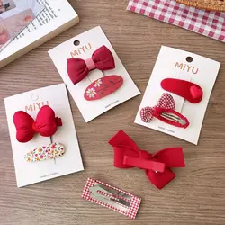 Hair Accessories Children New Year Hairpin Chinese Style Hanfu Headdress Red Bow Hair Clip Princess Costume Headwear