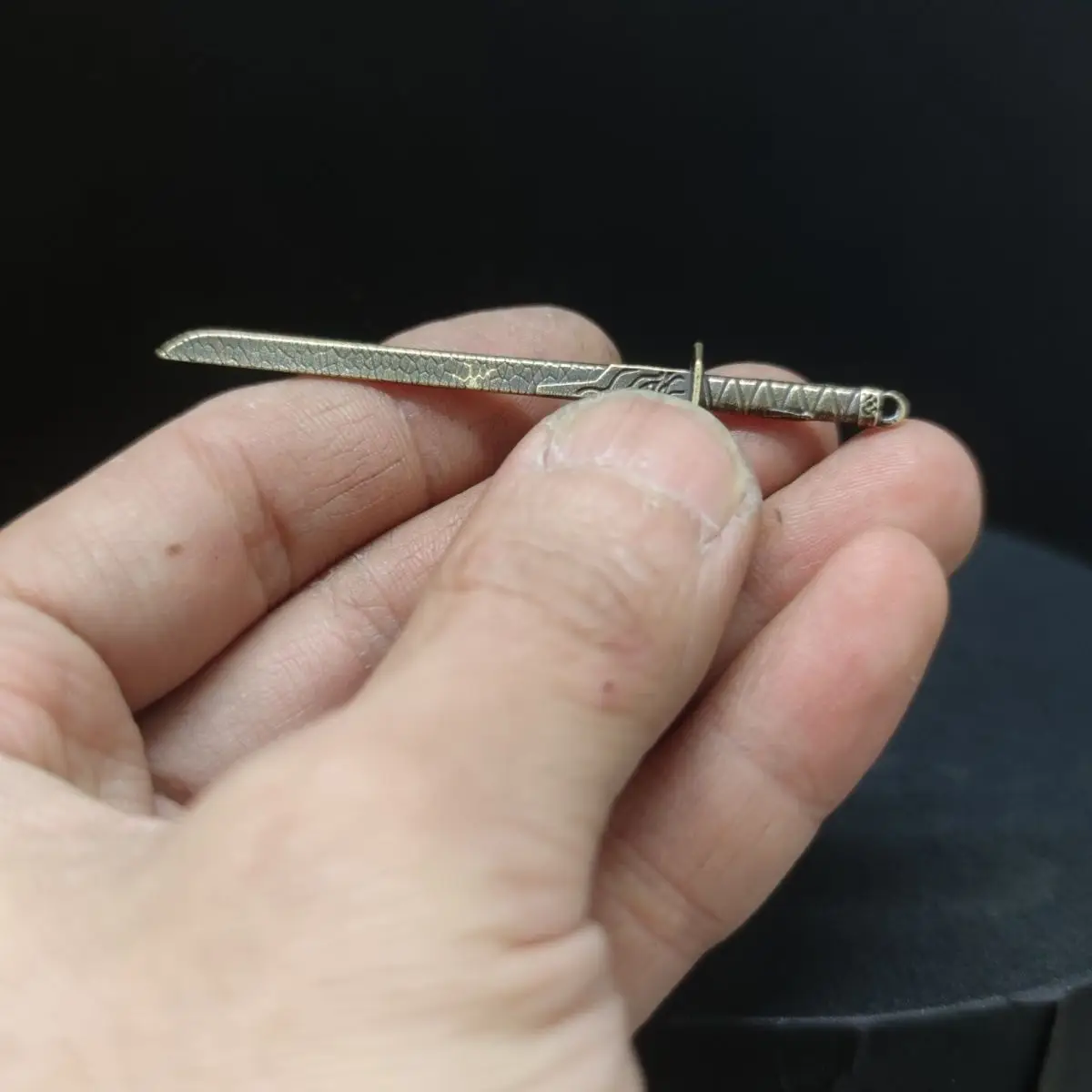 Solid Brass Mini Sword Medieval  Decor with Engraved Blade & Ring Pommel, Desk Sword Collectible Decor Gift ​Letter Opener - view 4