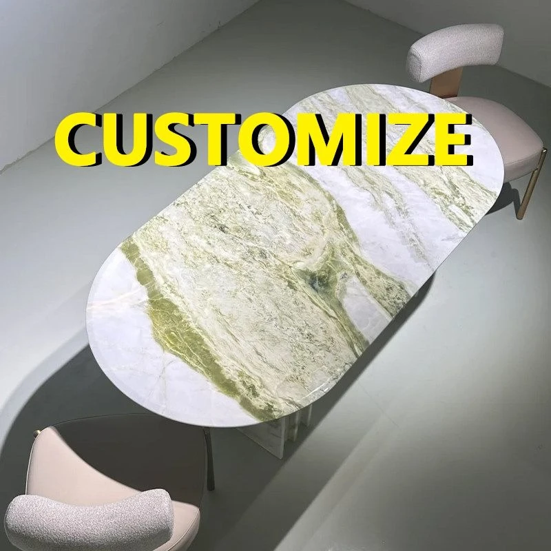 Any Size Custom Luxury Irish Green Stone Dining Table French Creamy Style Heat Resistant Natural Veining House Dining Furniture