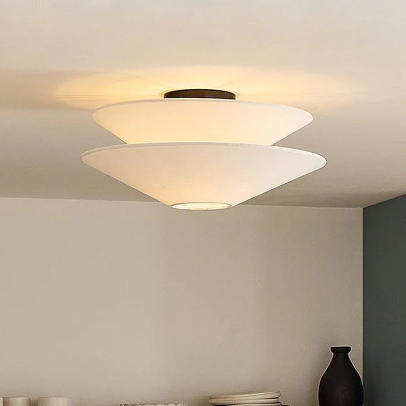 French medieval cream style ceiling light fabric ceiling lamp for Bedroom Living Room restaurant art White round ceiling light