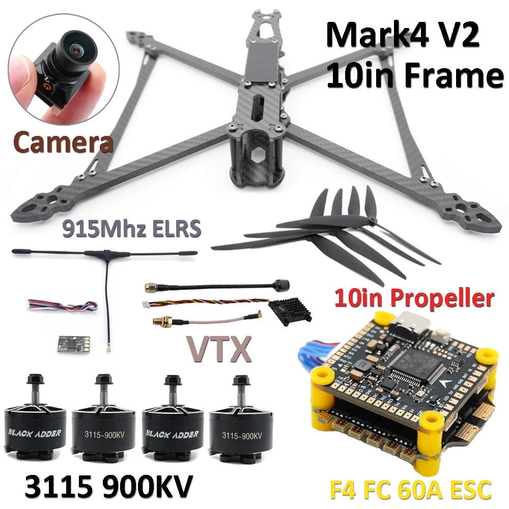 Mark4 V2 10in Frame Combo Set 3115 900KV Brushless Motor F4 FC 60A 4-IN-1 ESC Propeller ELRS for RC FPV Quadcopter Drone Parts