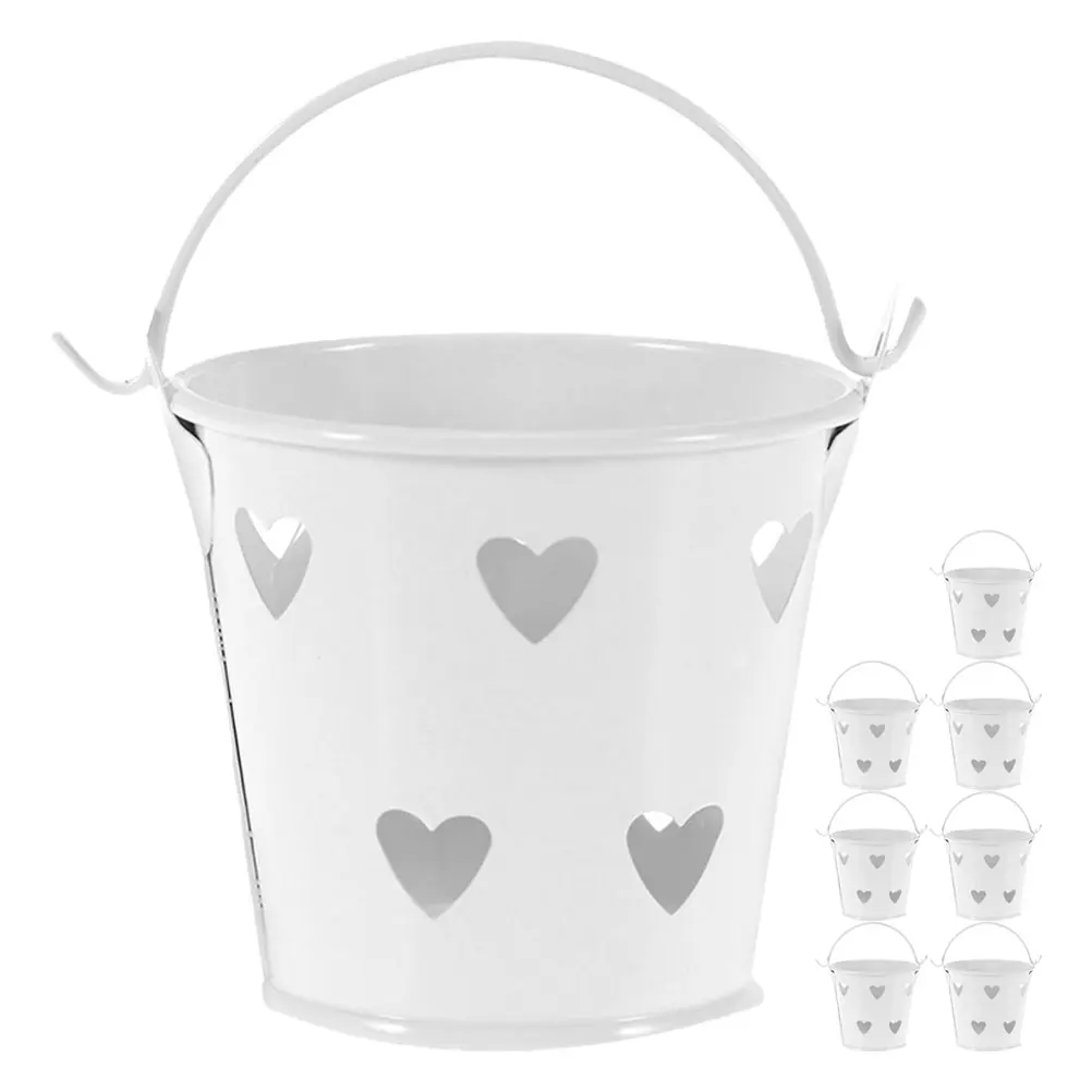 

8pcs Iron Barrel Decorations Candy Buckets Metal Flowerpot Mini Hollow Bucket Snack Storage Holiday Party Wedding Christmas