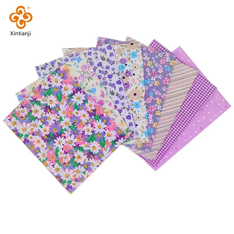 Purple Floral Patchwork Fabric Bundles Quilt  100% Cotton Sewing Fabric DIY Bedding and Needlework Materials 8PCS 25x25CM