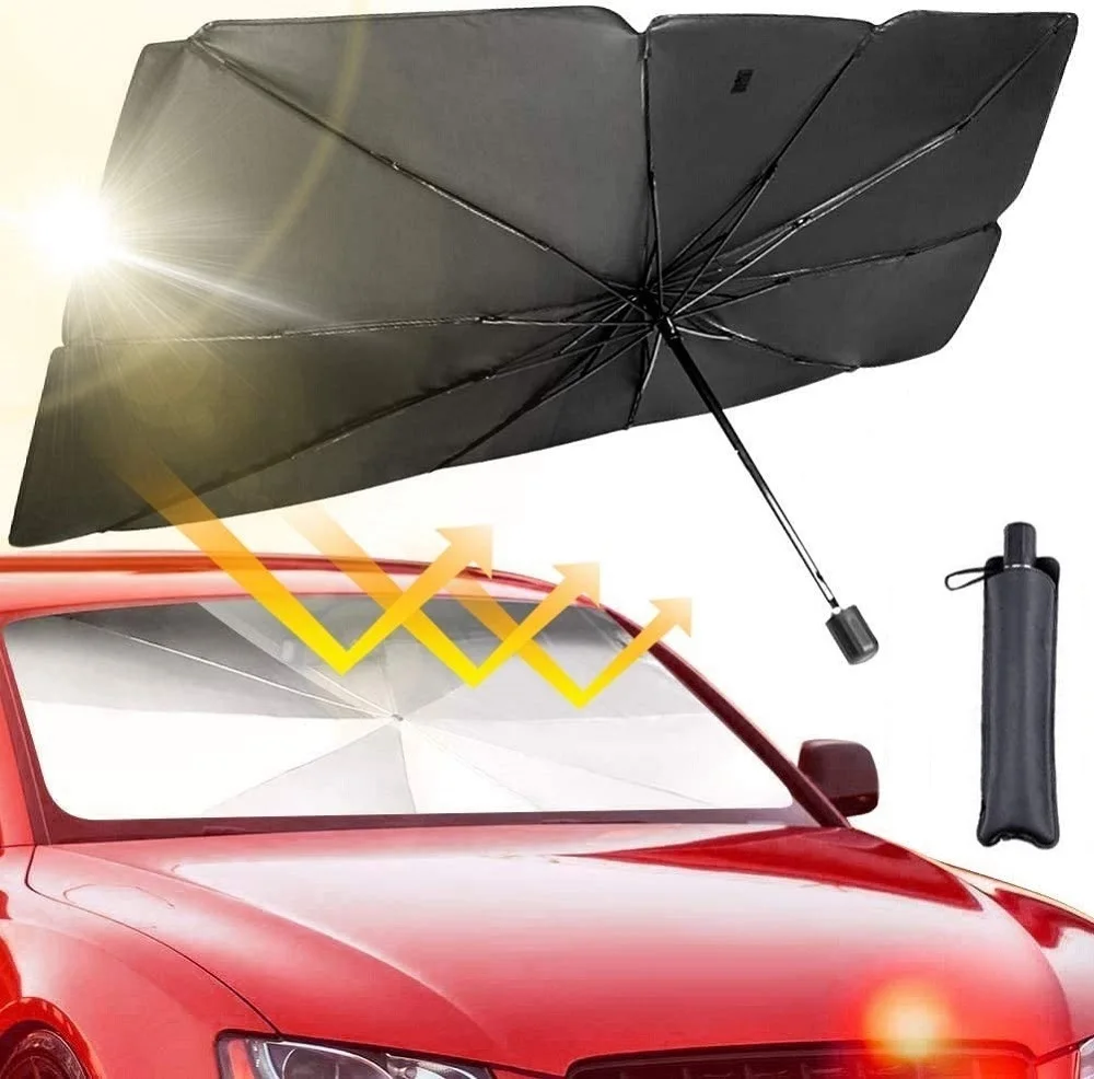 Parasol de titanio plateado para parabrisas de coche, sombrilla frontal plegable para ventana de coche, protección solar de verano