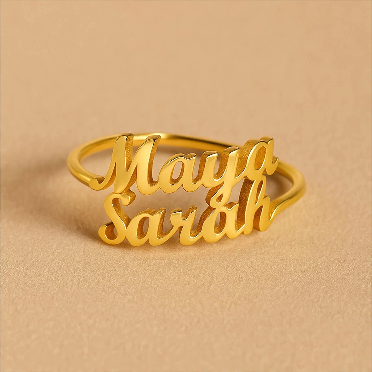 Custom Double Name Rings For Women 18K Gold Plated Stainless Steel Personalized Two Name Ring Wedding Anniversary Birthday Gift