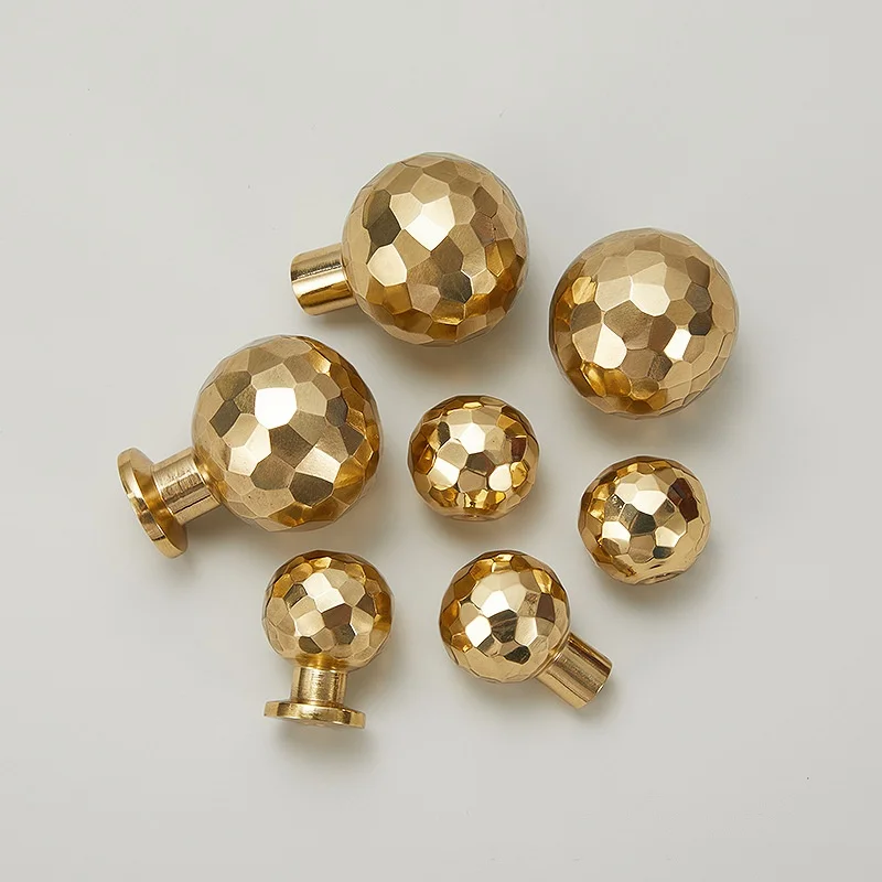 Solid Brass Ball Knobs High-end Hand-made Hammer Pattern Drawer Knobs Wardrobe Door Pulls Furniture Hardware Kitchen Accessories