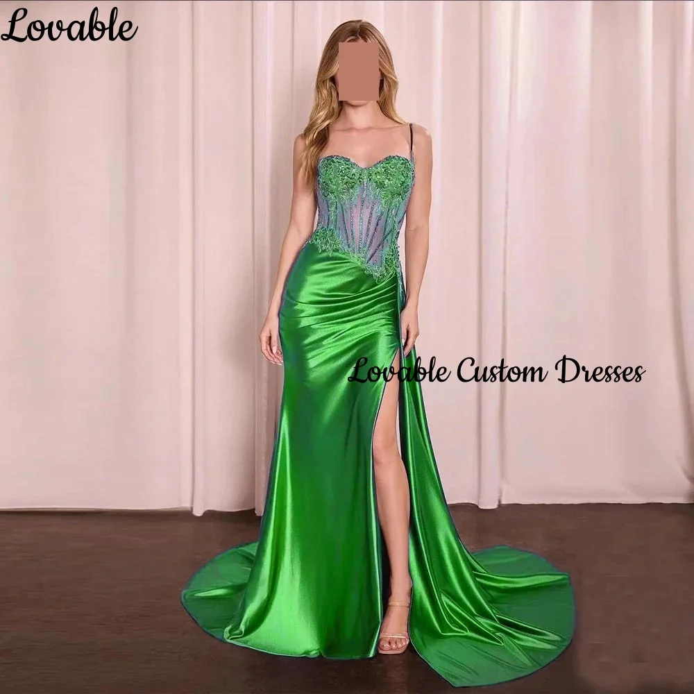 Dostosowane فساتين سهرة A-Line Sweetheart Hig Split Floor-Length Ruffle Luxury Evening Dresses Sleeveless Zipper Up Elegant Dress