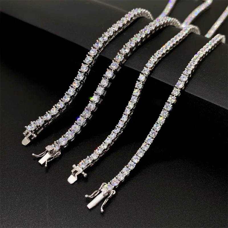 

Hiphop 4mm D Color VVS1 Moissanite Tennis Necklace for Women Men Rhodium Plated Iced Out Diamond Link Chain Necklaces Pass Test