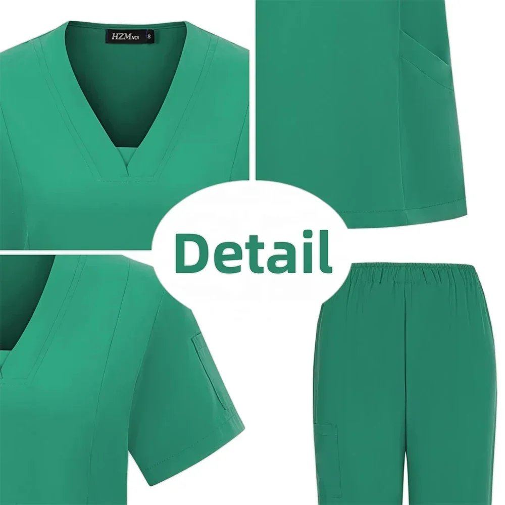 Verpleegster Uniformen Vrouw Korte Mouw V-hals Top Scrub Rechte Broek Medische Scrub Set Hoogwaardige Chirurgische Uniformen Clinicos Pak