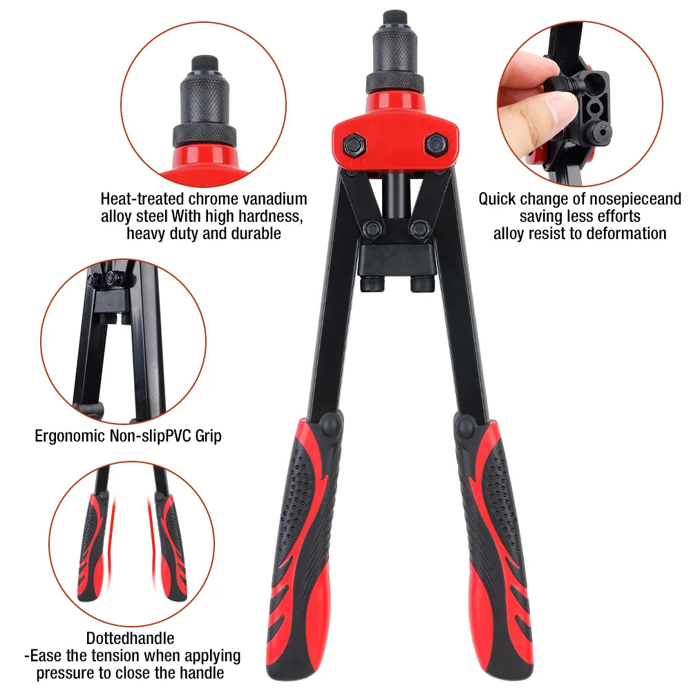 Hand Rivet Gun Professional Pull Rivet Tool 3 Rivet Nozzle Suitable For Fastening And Riveting Metal Sheets And Other Materials