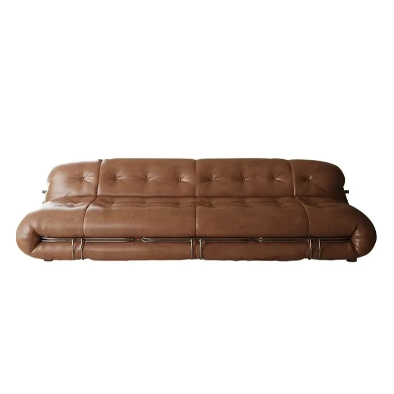 

Italian medieval hippo sofa designer wabi sand wind big steel tooth oil wax leather sofa