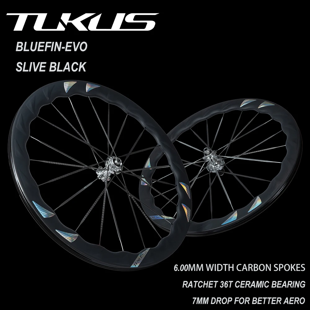 

TUKUS BLUEFIN EVO4R Ratchet 36T Комплект колес ступицы Серебристый Черный узор Дисковый тормоз Комплект колес для шоссейного вел