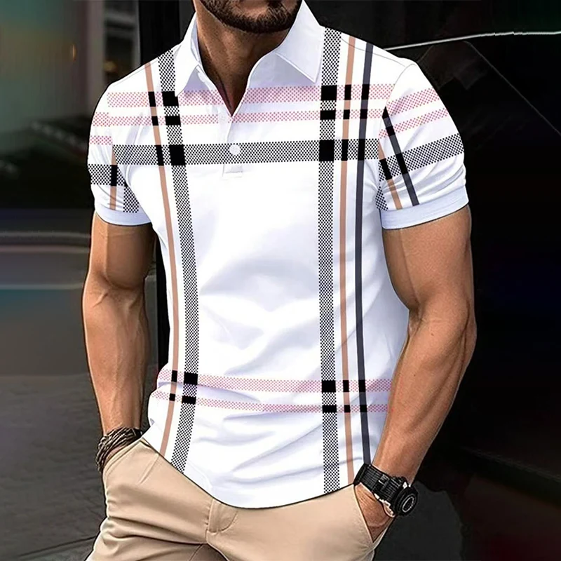 

New Summer Men Casual Short Sleeve Spell Colo Deign Golf Turn Down Collar Polo Shirt Men Slim Fit Fashion Print Tops Polo Shirt