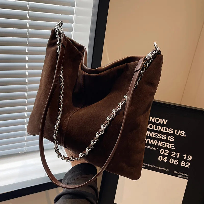 Large Capacity PU Handbags Solid Color France Design Autumn Fashion Shoulder Retro Matte Shoulder Messenger Chain Tote Bags