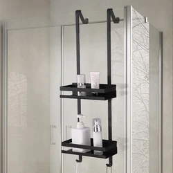 Stainless Steel Shower Room Rack – Hanging Bathroom Shelf, Double Layer Storage Basket, Glass Door Rear Towel Rack Organizer