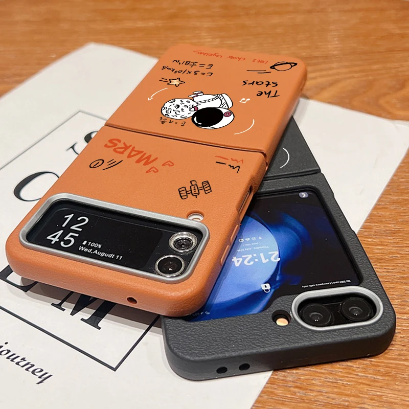 حافظة لهاتف سامسونج جالاكسي Z Flip7 FE Flip 7 6 5 4 3 5G نسيج جلدي غطاء قابل للطي من البولي يوريثان لهاتف سامسونج Z Flip6 Flip5