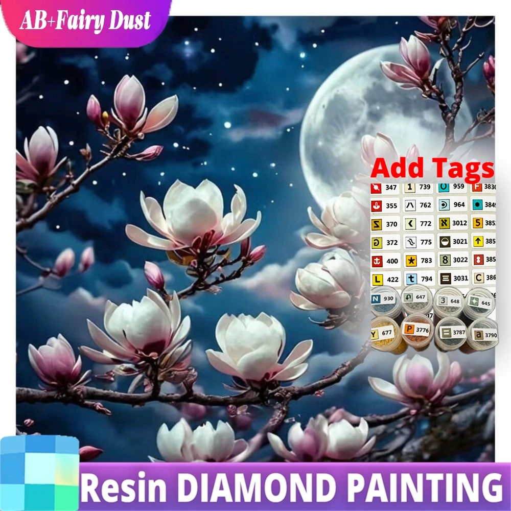 

Resin AB Fairy Dust Diamond Painting Flowers Full Square/round Drills Embroidery 5D Handmade Painting Decoration