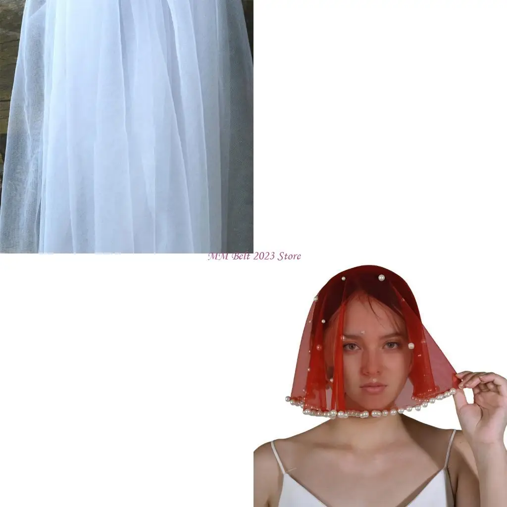 

49ME Женская вуаль-мантилья, украшенная жемчугом, прозрачная для свадьбы, церковная мантилья, дышащая вуаль, свадебная мантилья