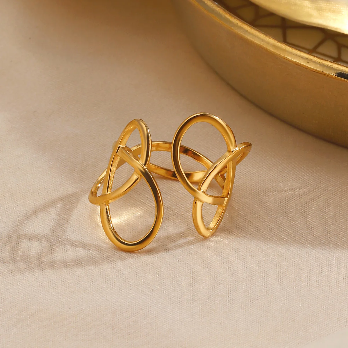 Minimalist Style Lines Couple Rings Fashion Stainless Steel Jewelry Personalized Hip-Hop Geometric Opening Gold-Plated Ring