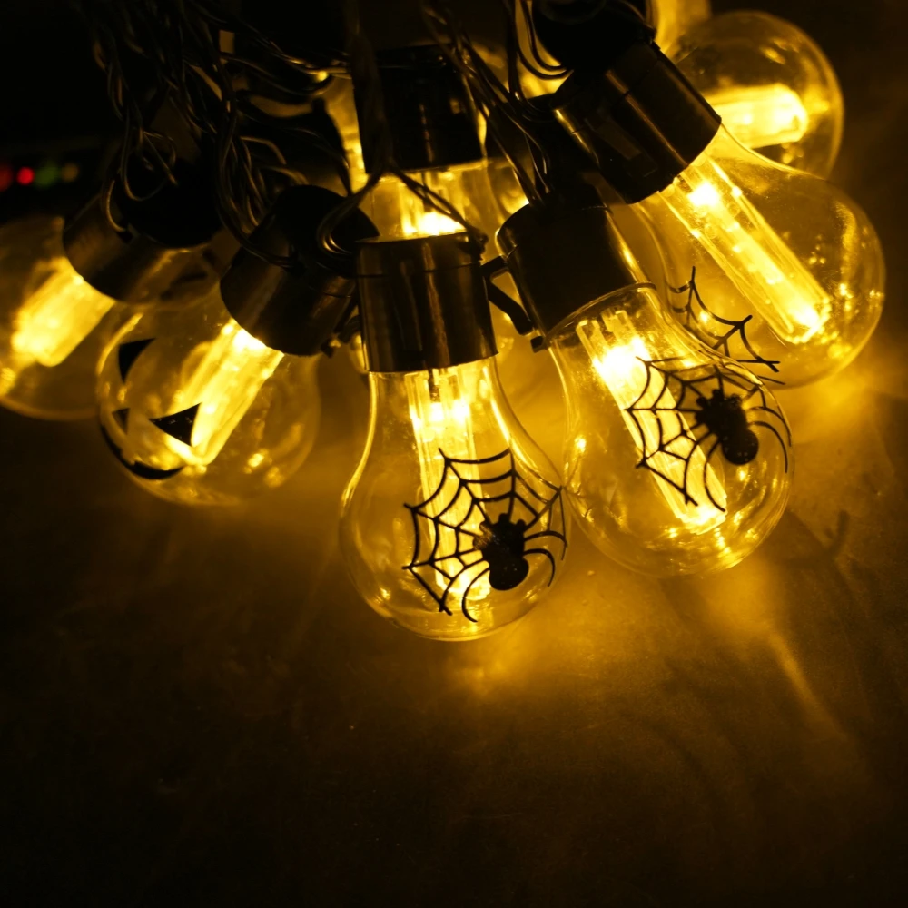 5M/8M Outdoor Solar LED Light, Halloween Spherical Bulb String Light, Spider Ghost Face Pattern, Holiday Courtyard Decoration