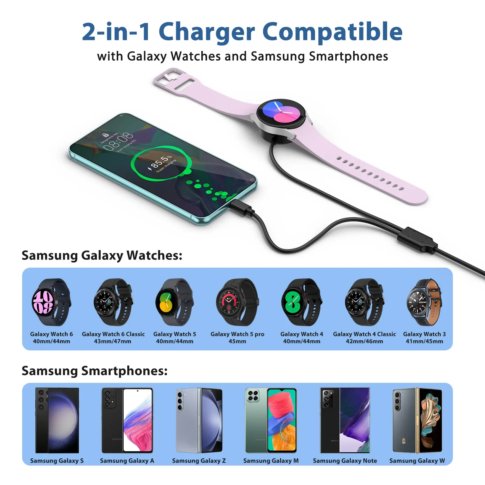 USB Type C Charger For Samsung Galaxy Watch 4 6 Classic 43mm 47mm 46mm 42mm/Galaxy Watch 3 5 Charging Cable For Samsung Galaxy W