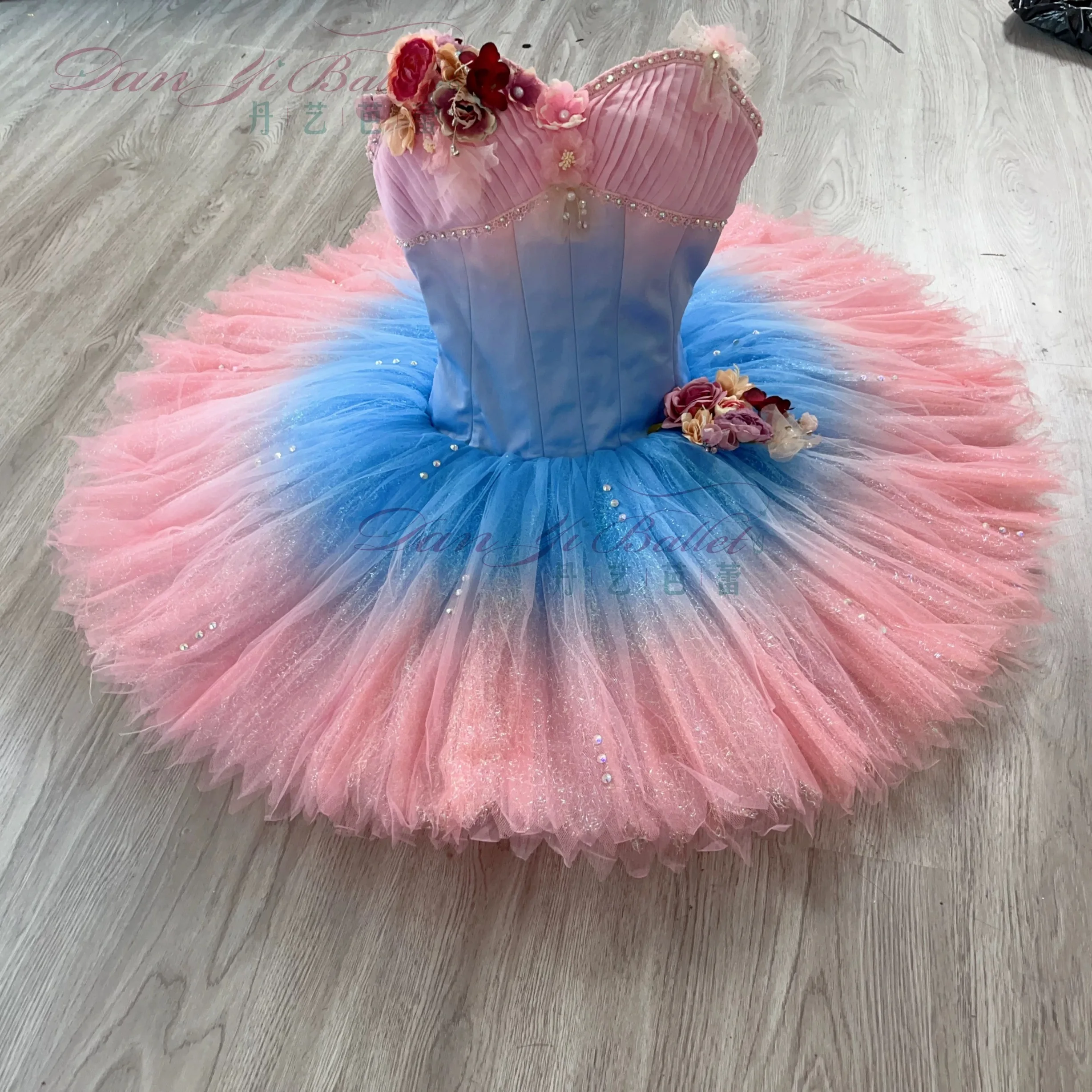 Danyi red and blue water color fairy ballet performance dress plate skirt tutu dress competition costume stage costume professio