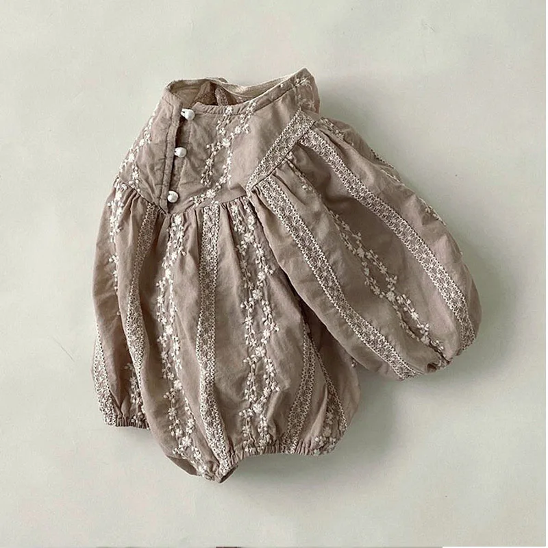 

Baby Clothes 2024 Autumn Flower Embroidery Infant Girl Long Sleeve Bodysuits Cotton Toddler Loose One Piece Newborn Girl Onesie