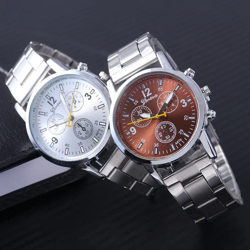 

quartz watch Fashion Campus Students Couple's 3 eyes 6 needles watches stainless steel metal strap Luxury wristwatch Ladies Gift