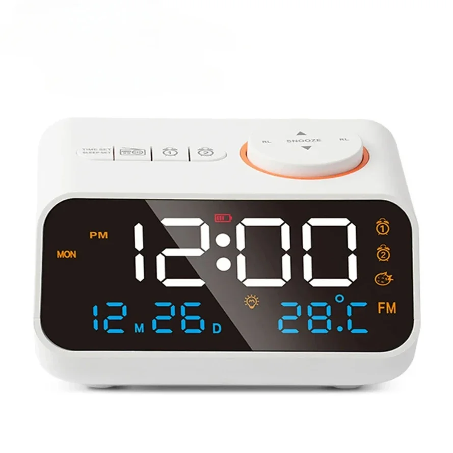 Smart LED Alarm Clock Radio for Bedroom with Digital Calendar & Temp & Humidity Display