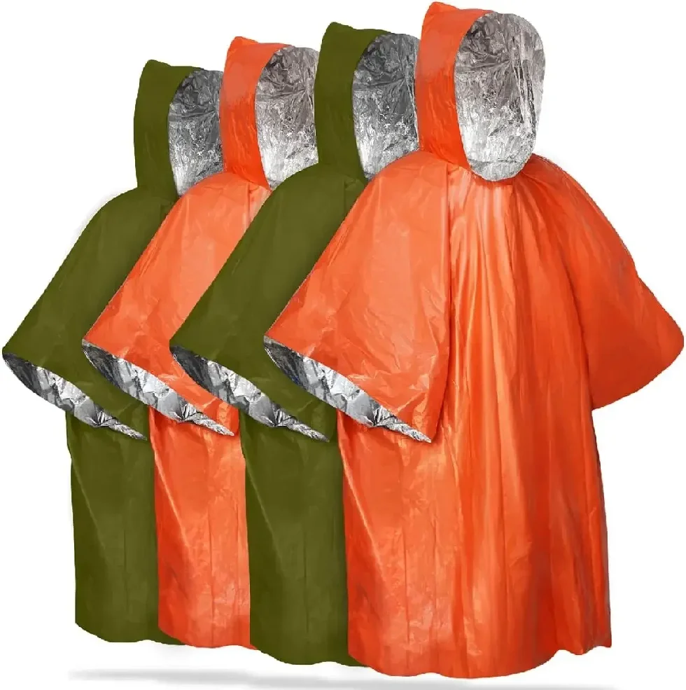 Emergency Poncho Rain - 緊急用レインポンチョ フード付き 再利用可能 耐候性レインコート 男女兼用 キャンプ