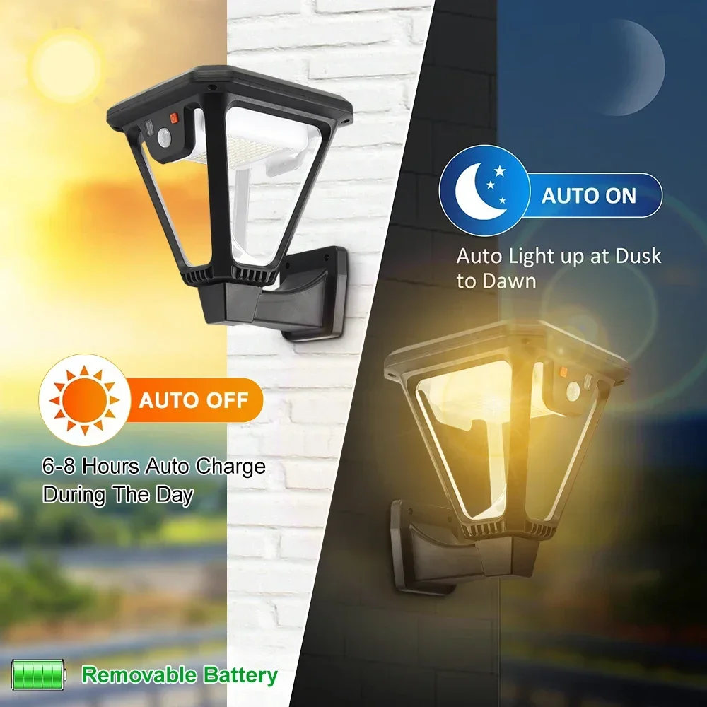 100 Leds Solar LED Lights Outdoor Motion Sensor Wall Lamp Externo Waterproof Bulb Retro Garden Lawn Decoration Street Light