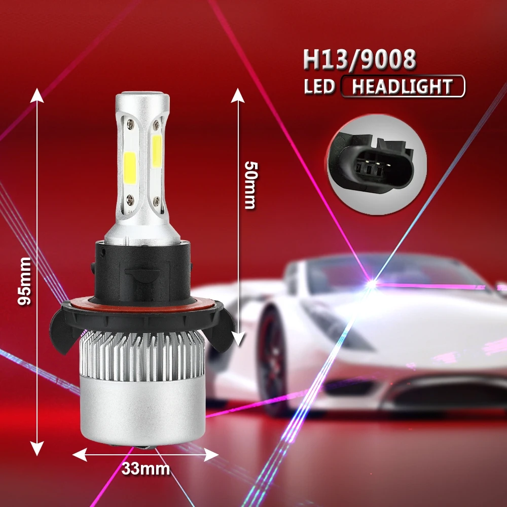 2x 100W H13 9008 Hi/Lo LED Headlight Bulb Turbo Led Auto Headlamp 14000LM COB Chip 6000K 12V Efficient Heat Dissipation