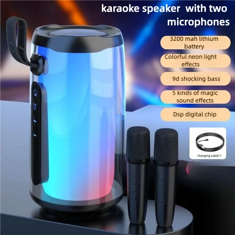 

Portable Karaoke Machine,Party Bluetooth Speaker with 2 Karaoke Microphones,RGB Light Modes ,5 Vocal Effects,USB/AUX/TF