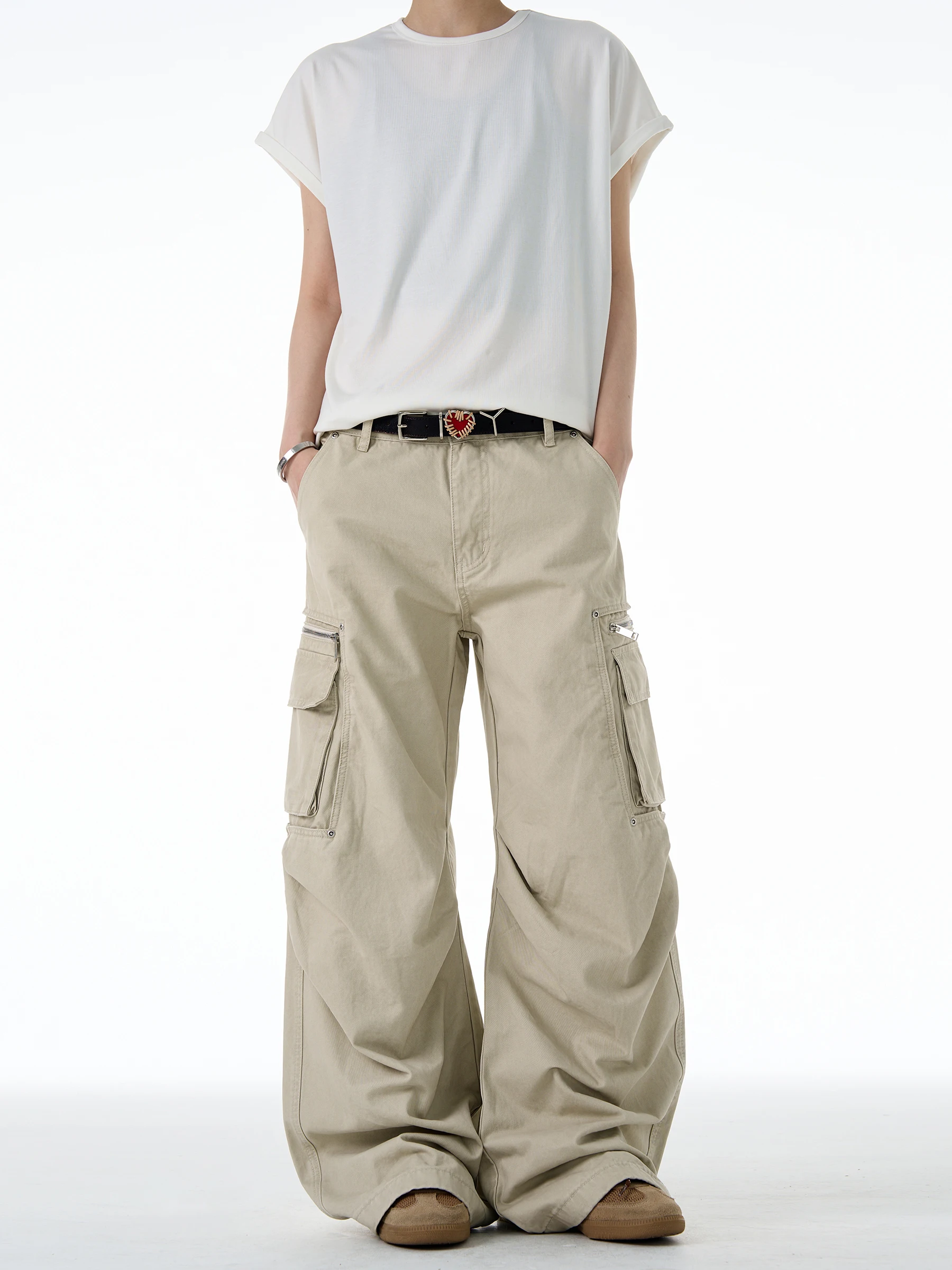 

MADWITCH Американские уличные плиссированные рабочие брюки с несколькими карманами, свободные повседневные брюки для мужчин и женщин, винтажные брюки