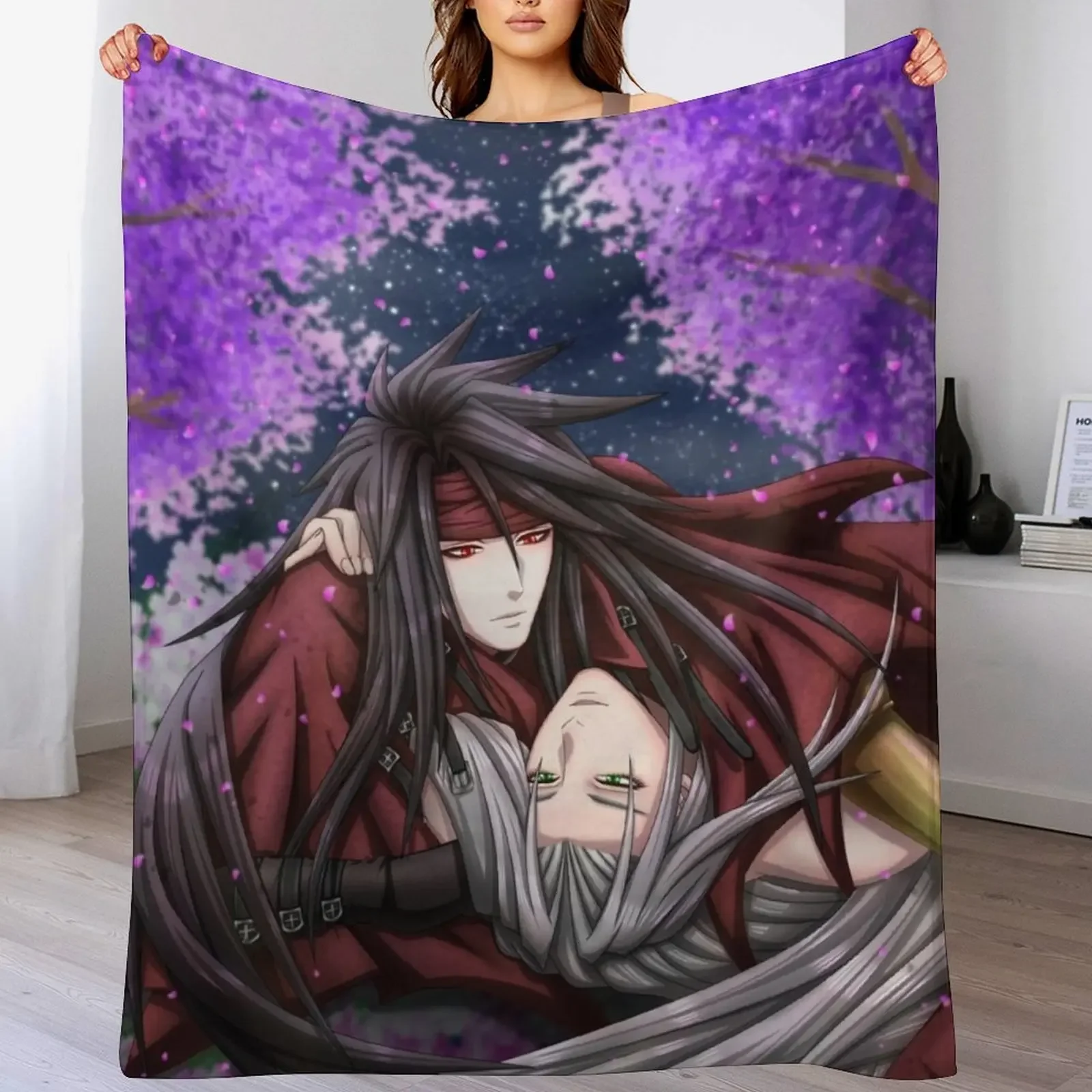 Sephiroth + Vincent Valentine: Night Blossoms Throw Blanket Easy Care Comfortable Blanket for Couch