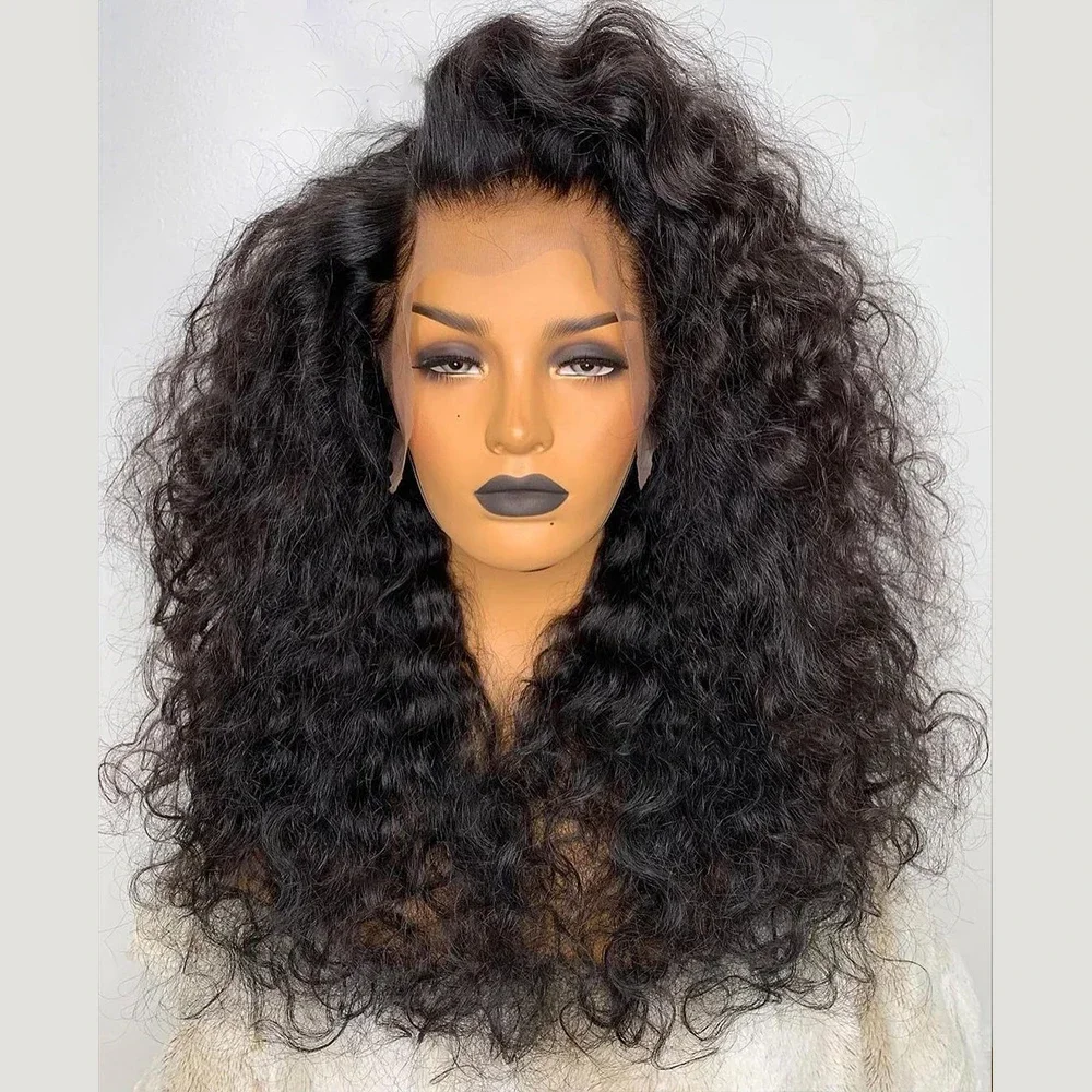 

Natural Black 180Density 26Inch Long Kinky Curly Natural Hairline Lace Front Wig For Black Women With Baby Hair Preplucked Daily