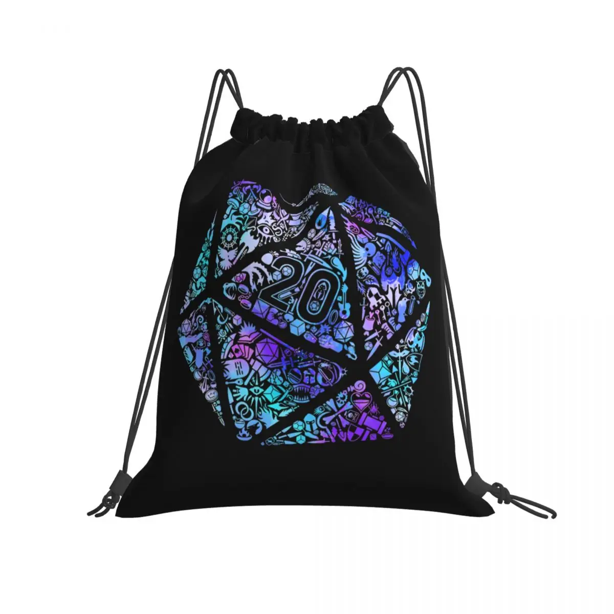 Colorful Mosaic D20 Dnd Dungeon Dragon Drawstring Bags Gym Bag Gym Shoe Bag Eco Friendly Outdoor Running